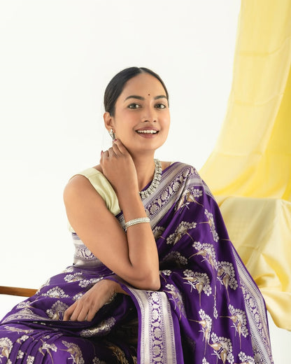 Women Purple Silk With Zari Weaving Saree