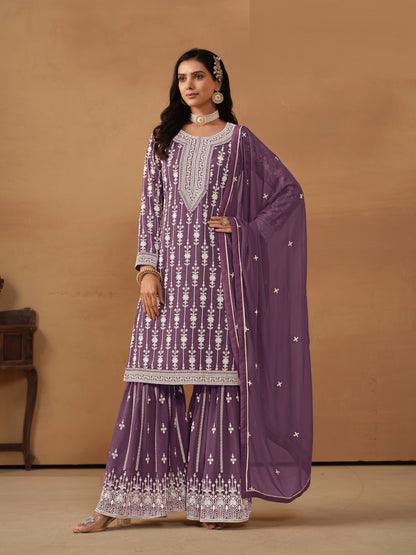 Tailored-To-Perfection Purple Georgette Gharara Bottom Suit Set