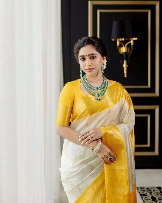 Women Beige And Mustard Soft Silk Saree