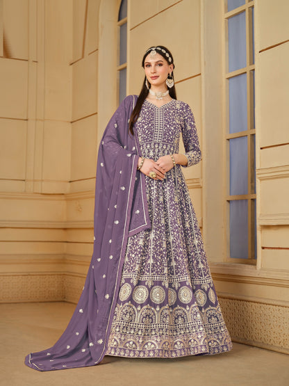 Iconic Purple Georgette Floor Length Suit Set