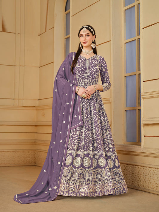 Iconic Purple Georgette Floor Length Suit Set