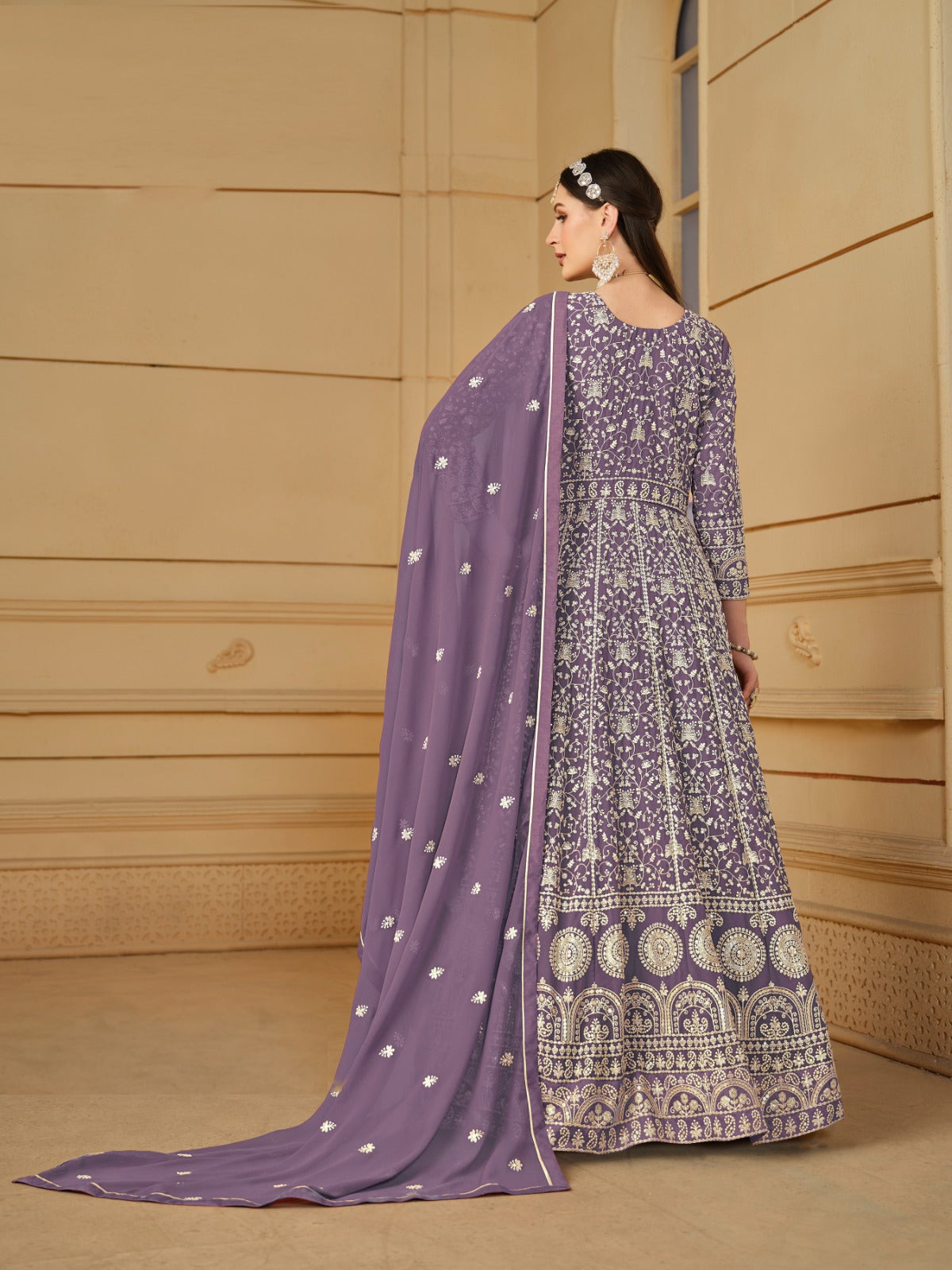 Iconic Purple Georgette Floor Length Suit Set