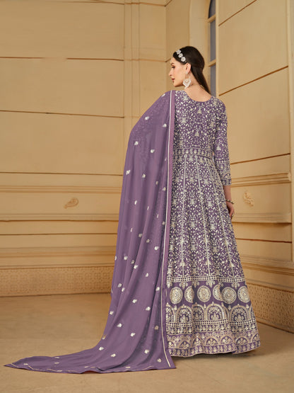 Iconic Purple Georgette Floor Length Suit Set