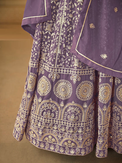 Iconic Purple Georgette Floor Length Suit Set