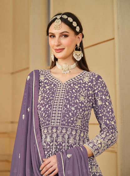 Iconic Purple Georgette Floor Length Suit Set