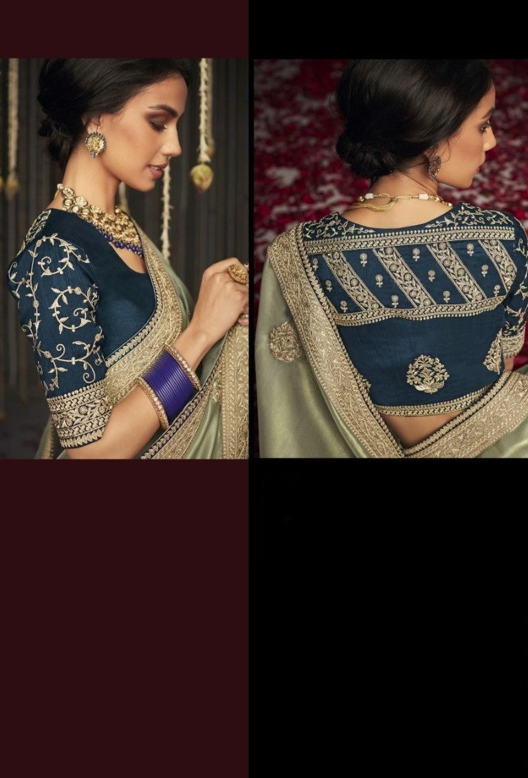Sea Green And Teal Embroidery Work Boutique Saree