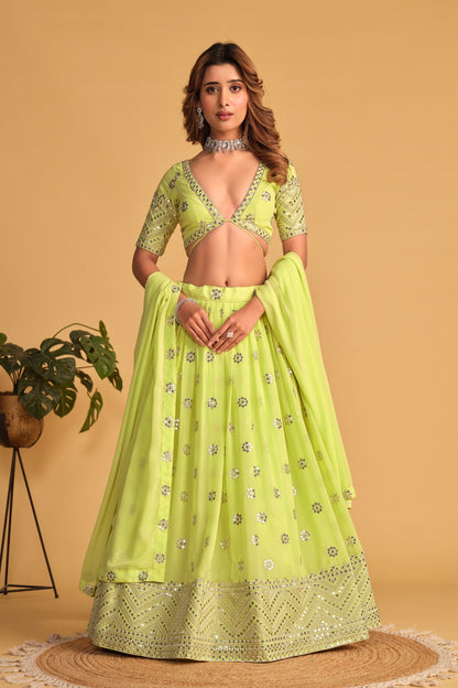 Stylish Lemon Green Georgette Lehenga Set