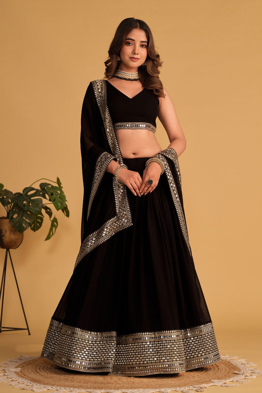 Beautiful Black Georgette Stylish Lehenga Set