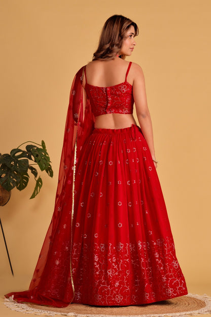 Attractive Maroon Georgette Stylish Lehenga Set