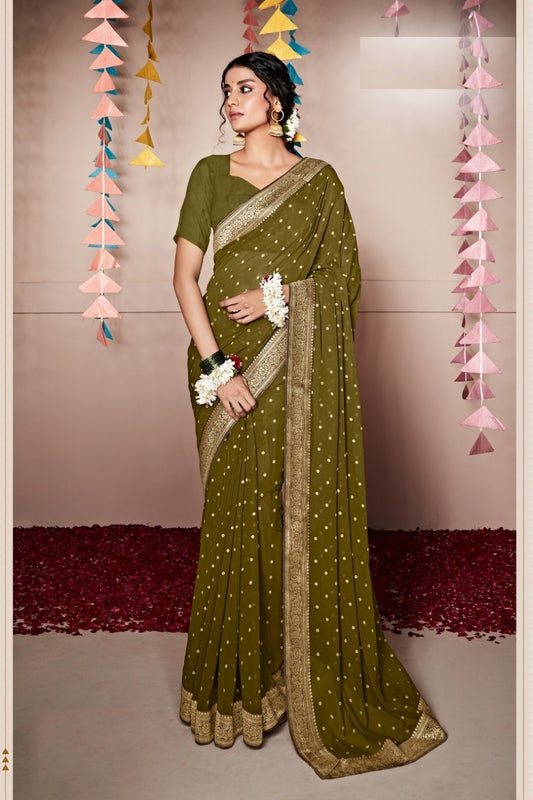 Mehndi Green Georgette Weightless Solid Saree
