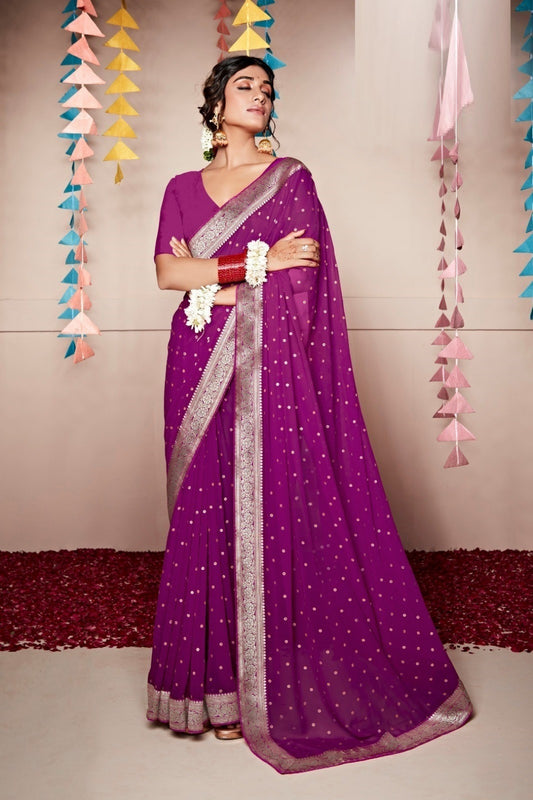 Beautiful Purple Georgette Weightless Solid Saree