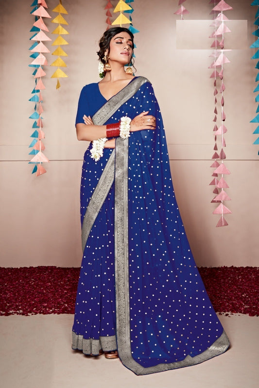 Royal Blue Georgette Weightless Solid Saree