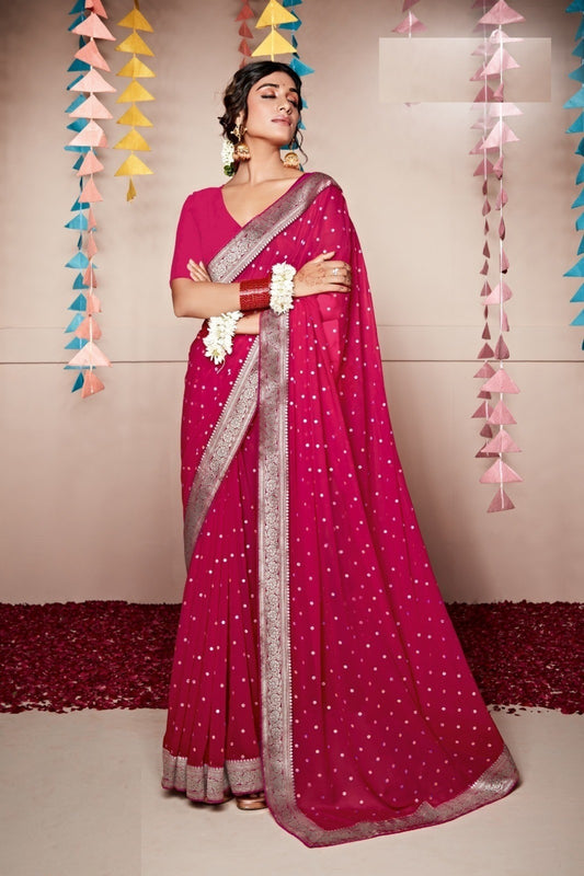 Rani Pink Georgette Weightless Solid Saree