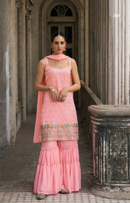 Radiant Light Pink Faux Georgette Sharara Suit Set