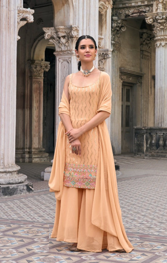 Sublime Peach Faux Georgette Sharara Suit Set