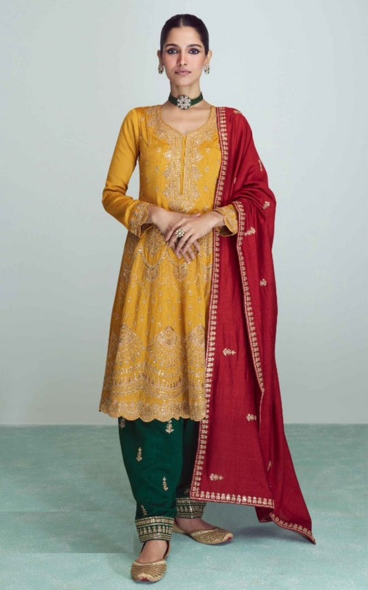 Women Mustard Silk Anarkali Suit Set