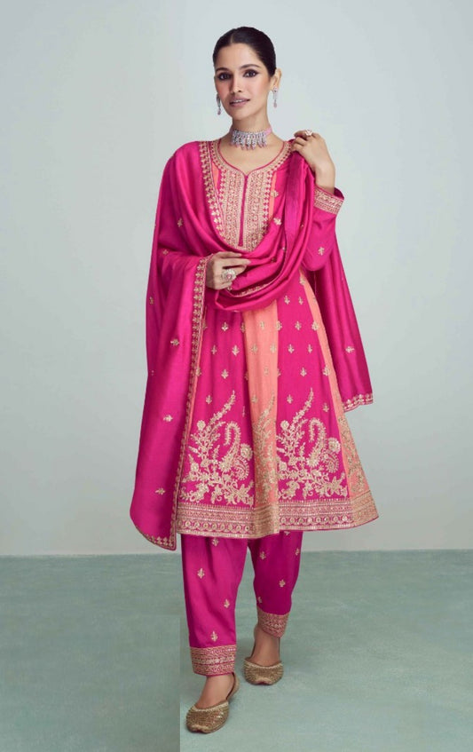 Women Pink Silk Anarkali Suit Set