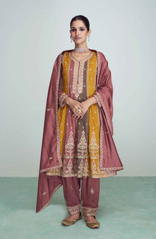 Women Violet Silk Anarkali Suit Set