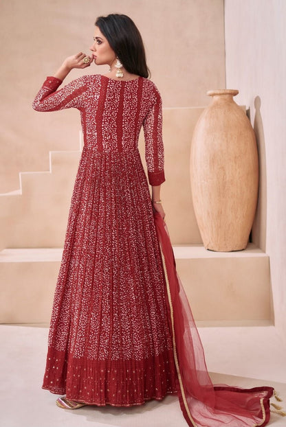 Designer Maroon Georgette Gown With Dupatta