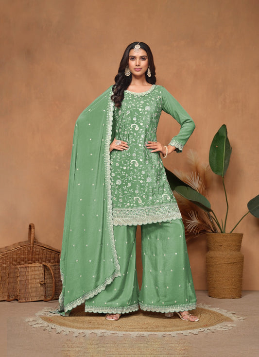 Styles Sea Green Chinon Palazzo Suit Set