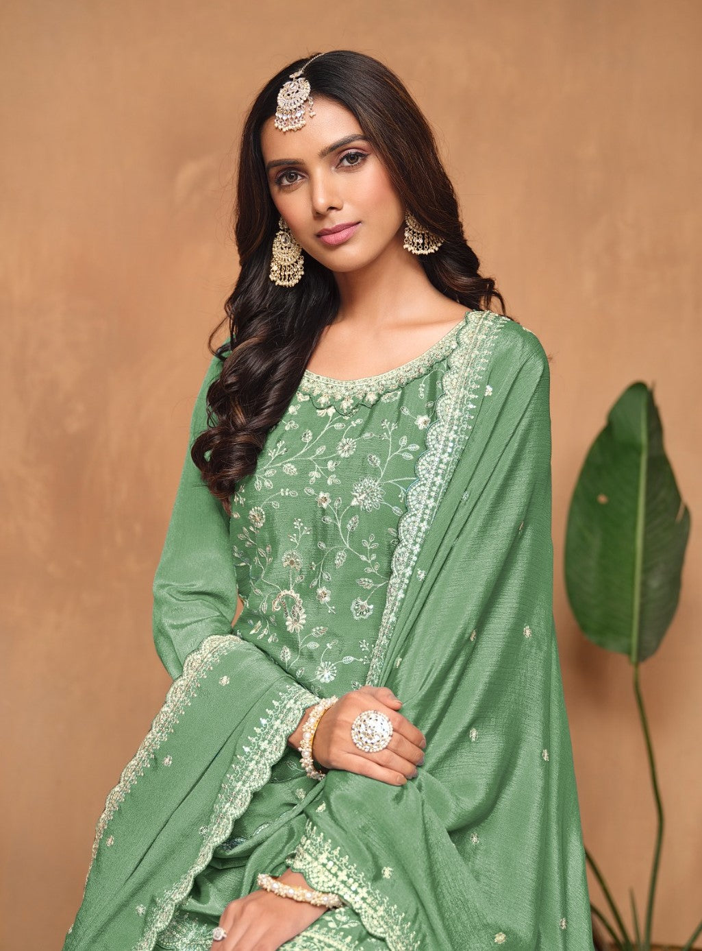 Styles Sea Green Chinon Palazzo Suit Set