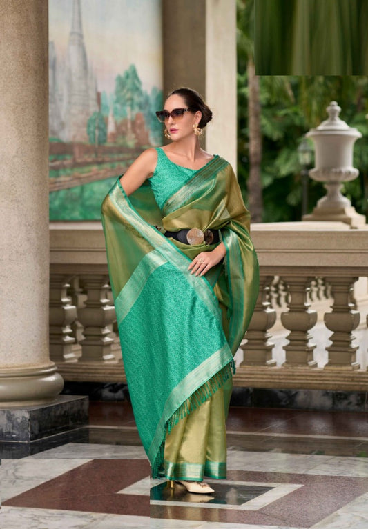 Women Green Double Shade Tissue Saree