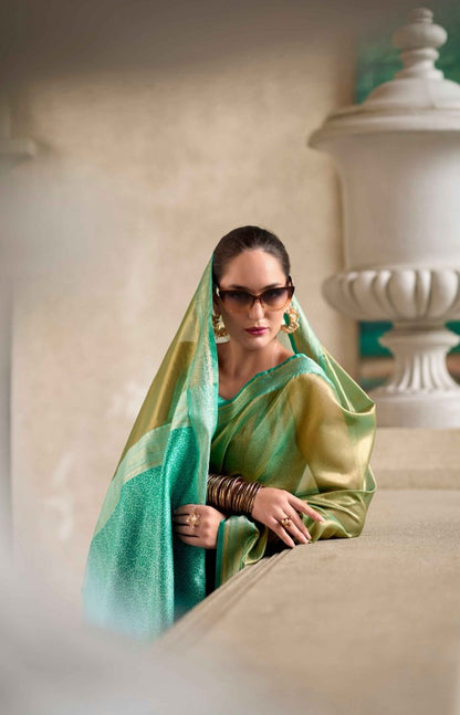 Women Green Double Shade Tissue Saree