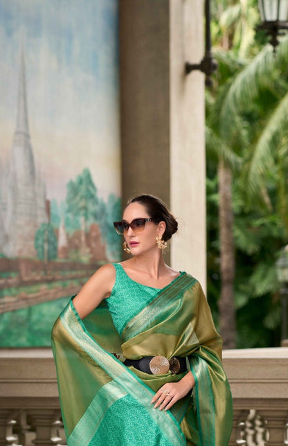 Women Green Double Shade Tissue Saree