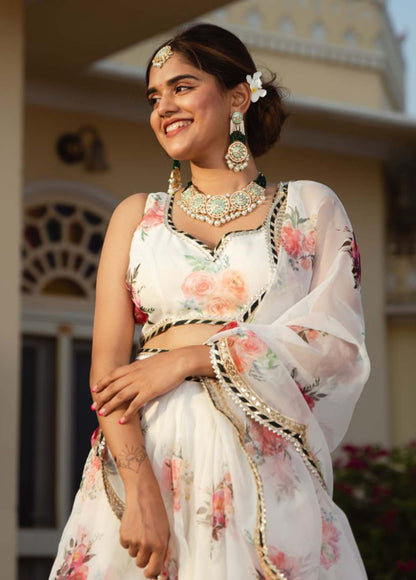 Women White Organza Stylish Lehenga