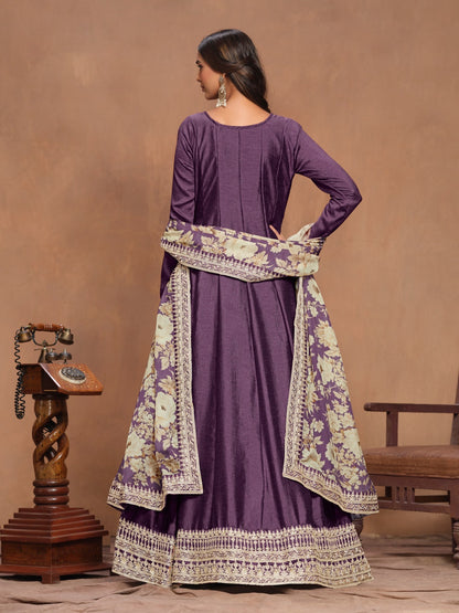 Fantastic Purple Art Silk Floor Length Suit Set