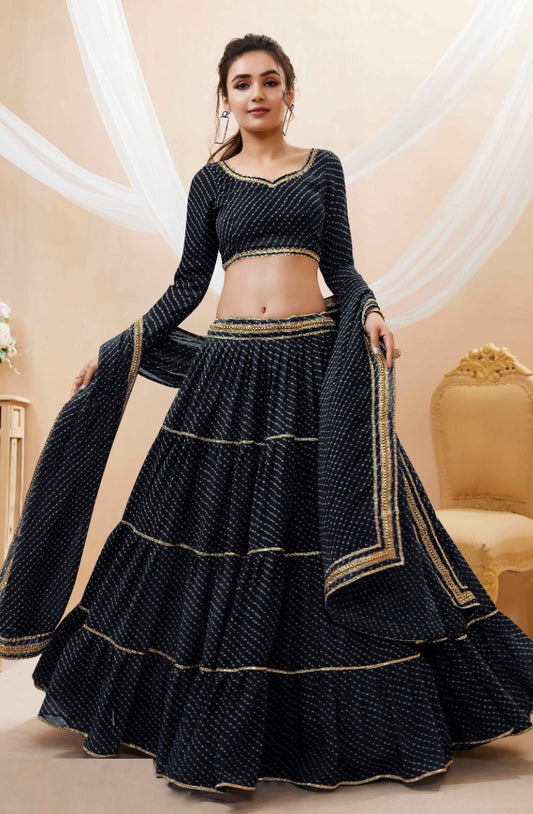 Women Black Georgette Traditional Lehenga