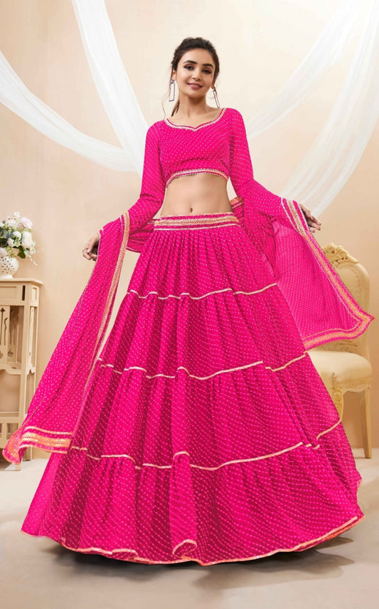 Women Pink Georgette Traditional Lehenga