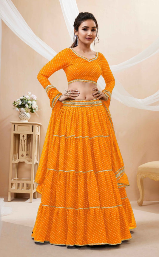 Women Orange Georgette Traditional Lehenga