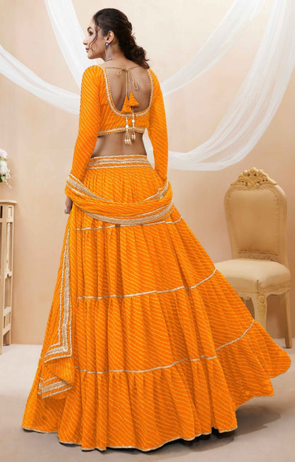 Women Orange Georgette Traditional Lehenga