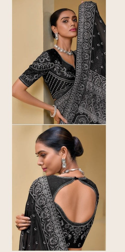 Charming Black Banarasi Cutdana Moti Sequins Work Bridal Saree