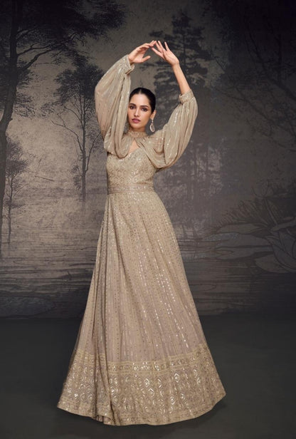 Georgette Beige Indo Western Dress