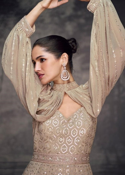 Georgette Beige Indo Western Dress