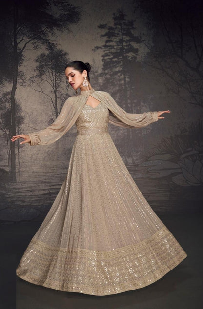 Georgette Beige Indo Western Dress