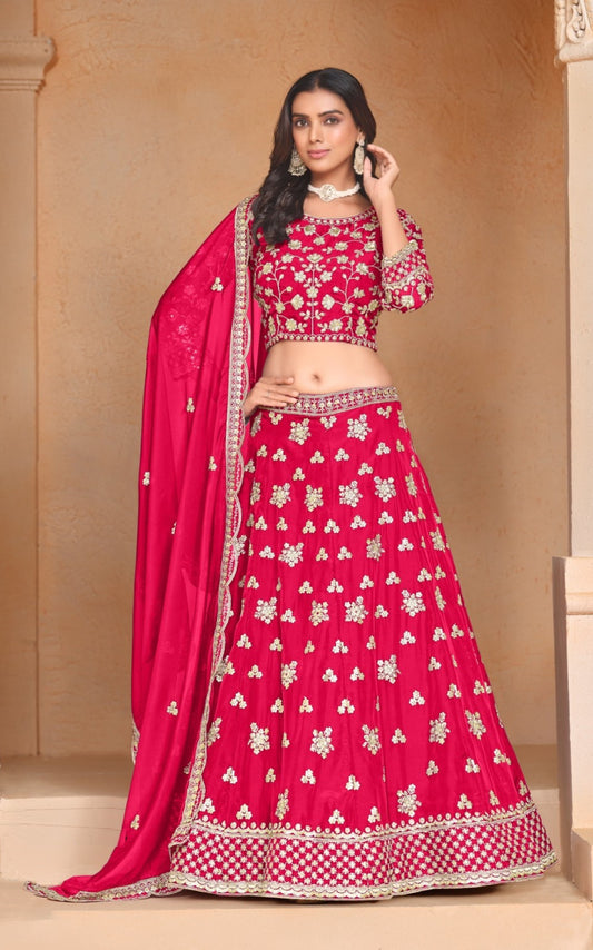 Flattering Pink Organza Traditional Lehenga