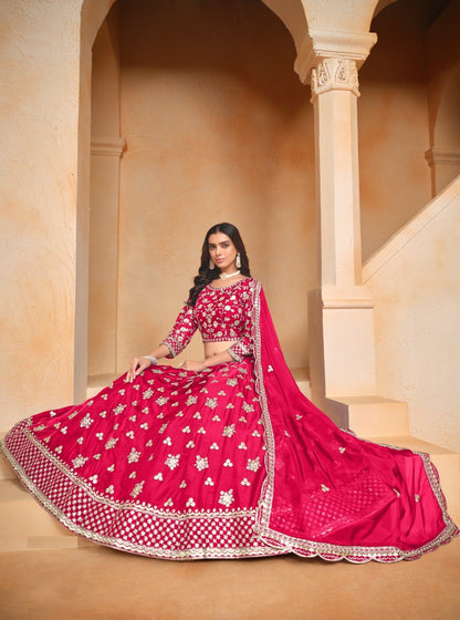 Flattering Pink Organza Traditional Lehenga