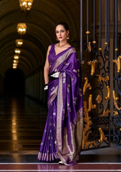 Beautiful Purple Satin Mungha Soft Silk Saree