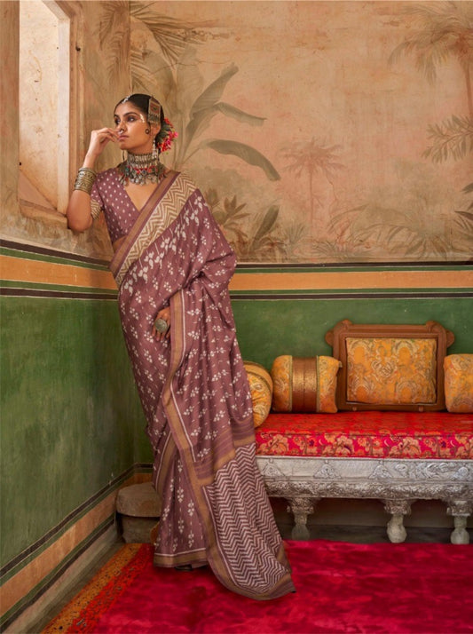 Tranding Beige Silk Printed Saree