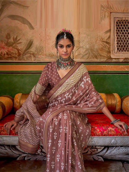 Tranding Beige Silk Printed Saree