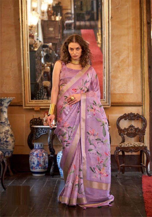Beautiful Purple Soft Weaving Banarasi Floral Saree