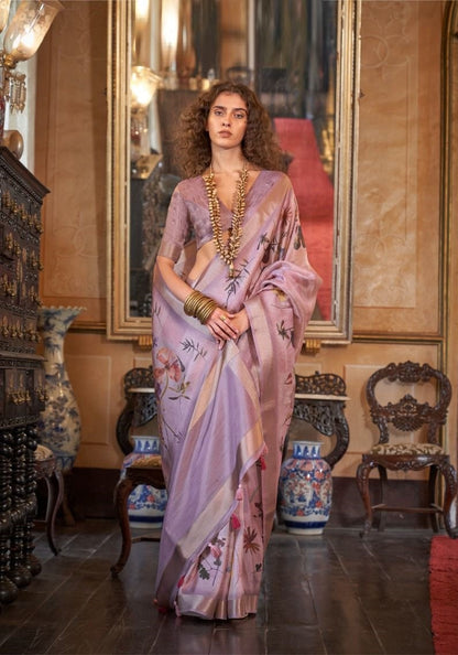 Violet Soft Weaving Banarasi Floral Saree