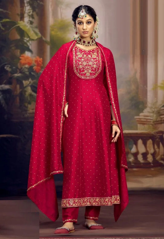 Women Pink Silk With Full Inner Anarkali Suit Set
