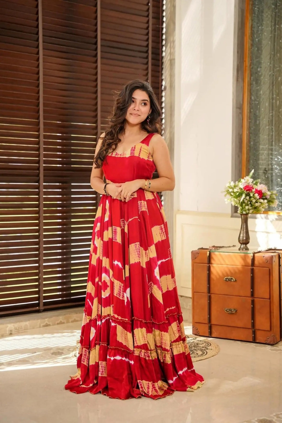 Women Red Georgette Floor Length Gown