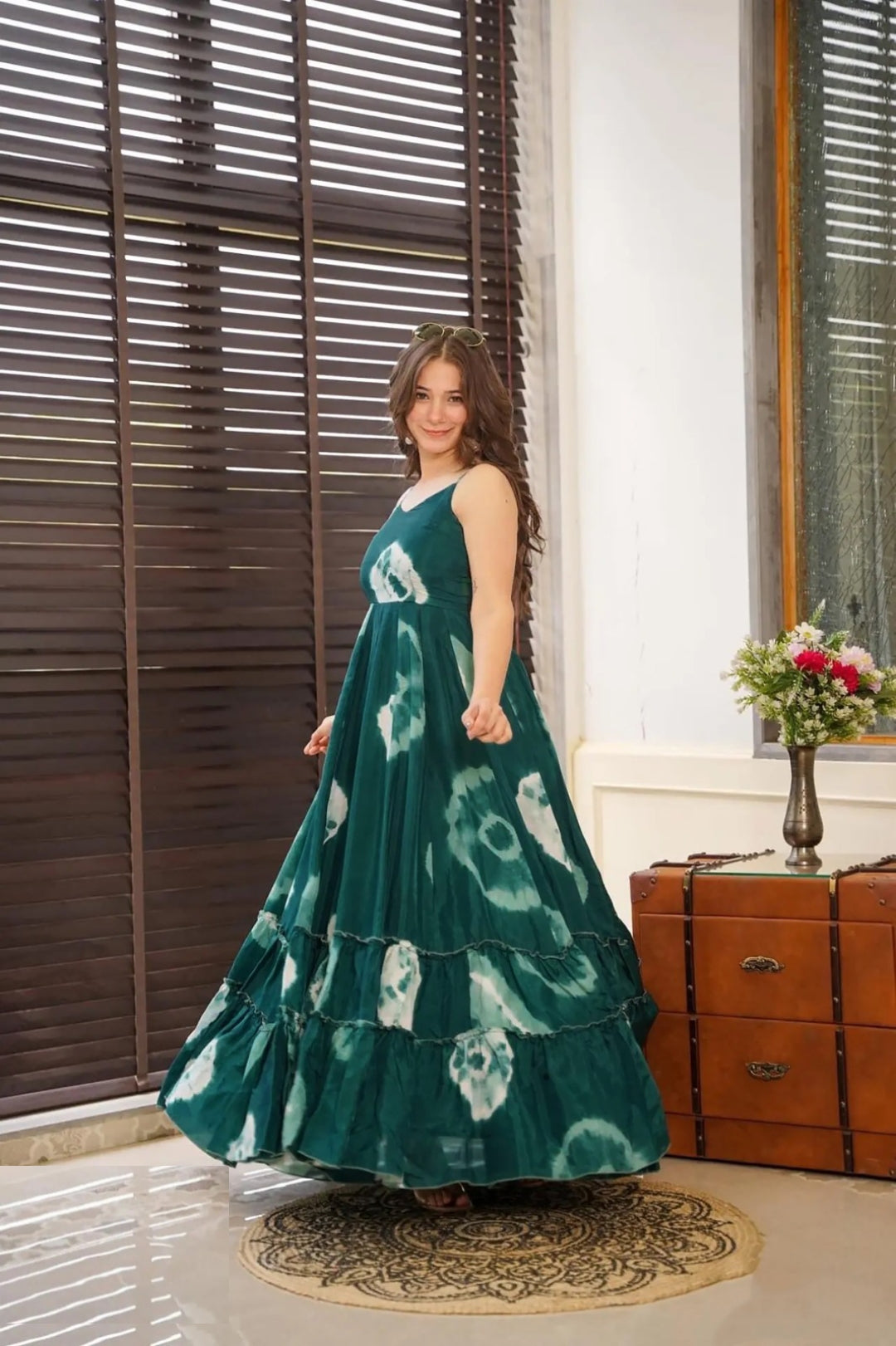 Women Dark Teal Georgette Floor Length Gown