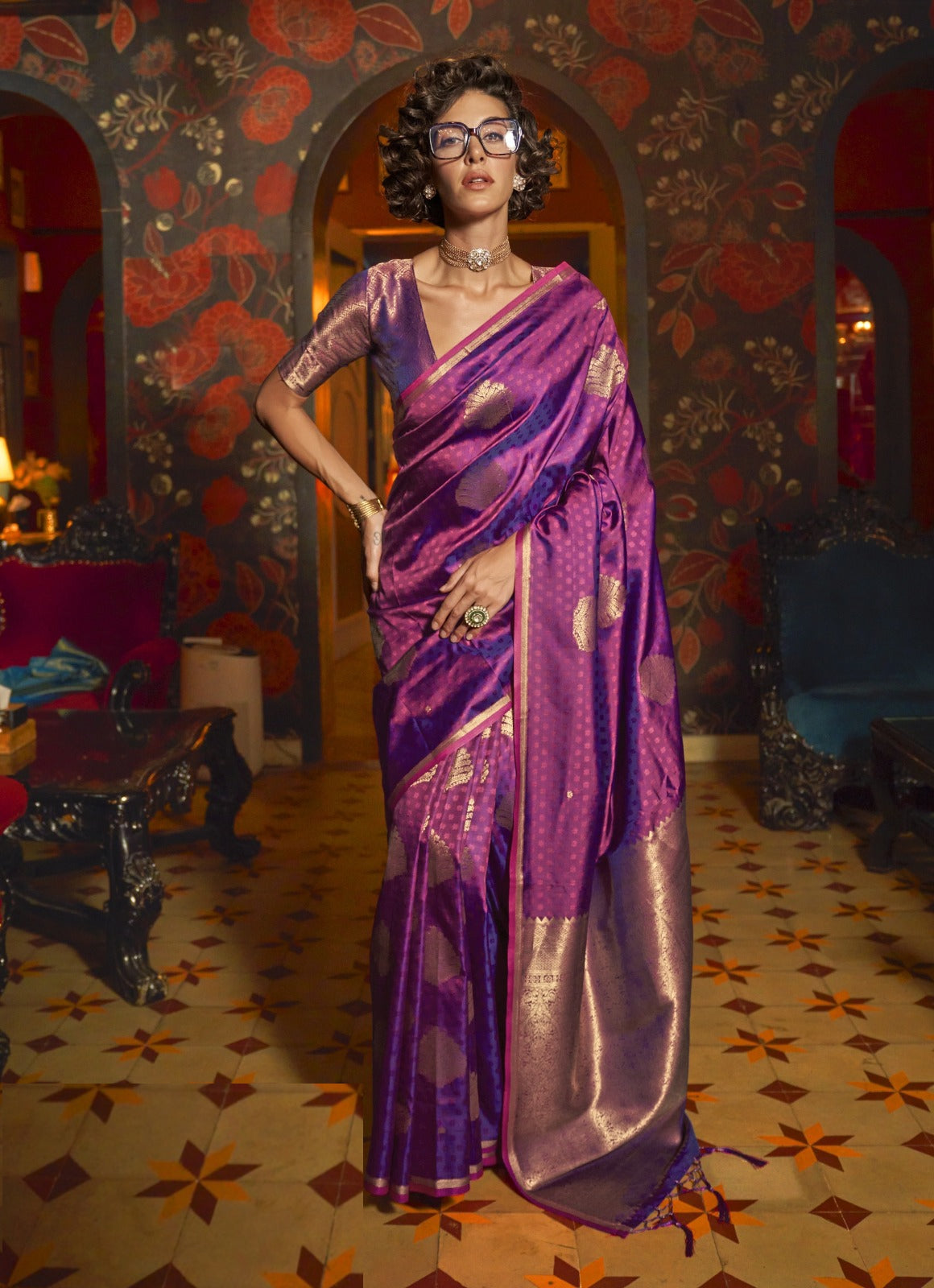 Amazing Purple Weaving Silk Handloom Saree