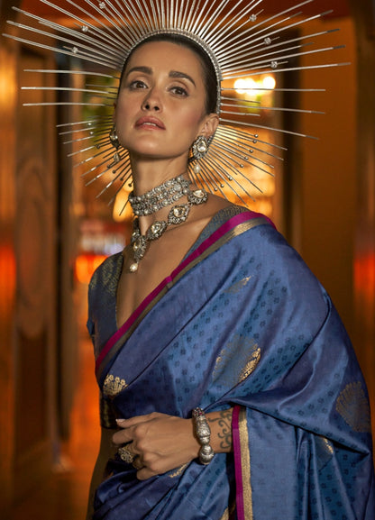 Fantastic Blue Weaving Silk Handloom Saree